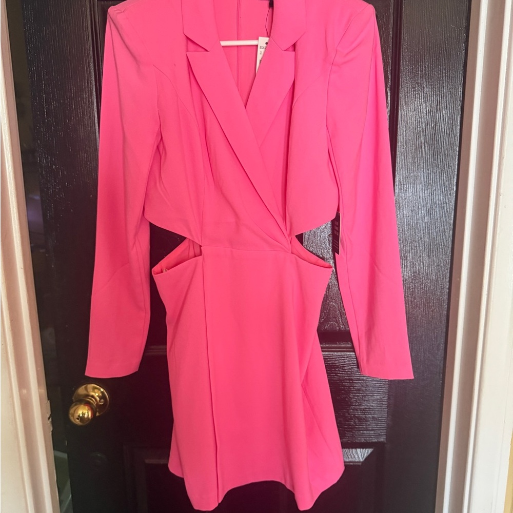 Express Vibrant Pink Long Sleeve Dress - Picture 2 of 8
